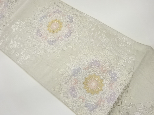 華文に花唐草模様織出し袋帯